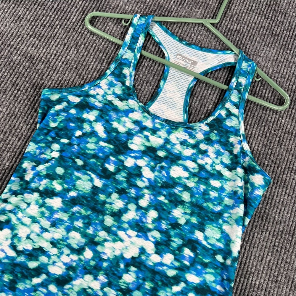 Marmot Tank Top Shirt Womens Medium Blue Geometric Sleeveless‎ Outdoor Hike